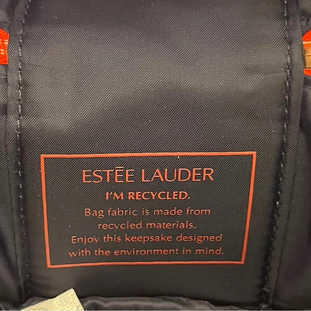 Estee Lauder Floral Print Double Zip Orange Top Handle Wristlet Mini Square Bag